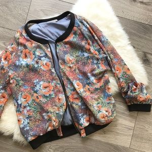 Lush Floral Print Bomber / Varsity Jacket